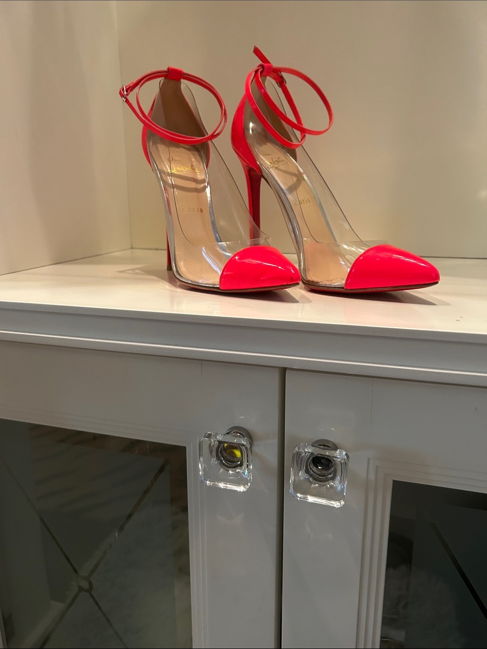 Christian Louboutin Neon Pink Pointed-Toe Ankle-Strap Heels